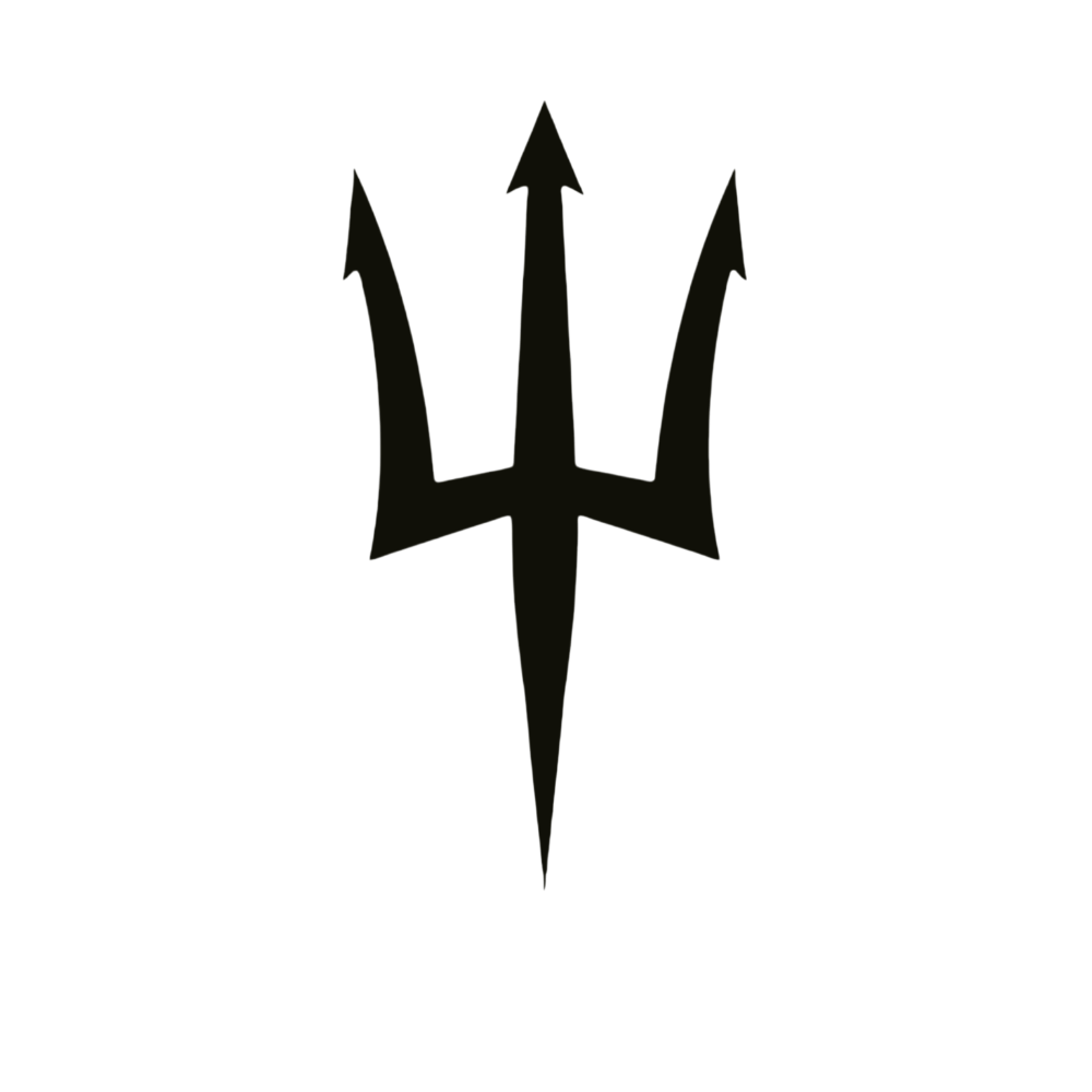 Black trident symbol on a white background